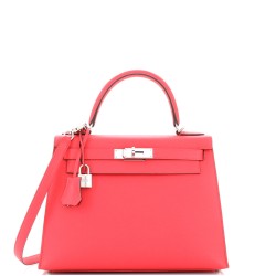 Kelly Handbag Framboise Epsom with Palladium Hardware 28