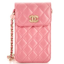 Resin CC Phone Holder with Chain Quilted Lambskin