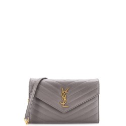 Classic Monogram Wallet on Chain Matelasse Chevron Leather Small