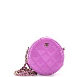 Round Clutch with Chain Quilted Patent Mini