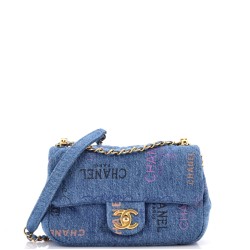 Denim Mood Flap Bag Logo Printed Quilted Denim Small
