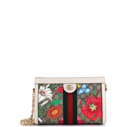 Ophidia Chain Shoulder Bag Flora GG Coated Canvas Small