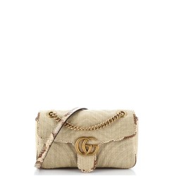 GG Marmont Flap Bag Matelasse Raffia with Snakeskin Small