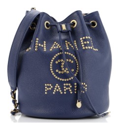 Deauville Drawstring Bucket Bag Studded Caviar Medium