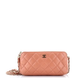 Double Zip Clutch with Chain Quilted Lambskin