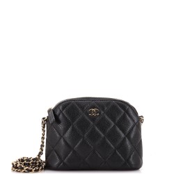 CC Dome Zip Clutch with Chain Quilted Caviar Mini