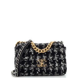 19 Flap Bag Quilted Houndstooth Tweed and Ribbon Medium