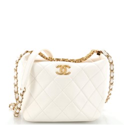Crystal Logo Letters Chain Handle Hobo Quilted Lambskin Small
