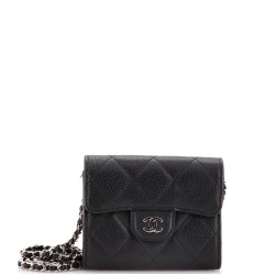Classic Flap Card Holder on Chain Quilted Caviar Mini