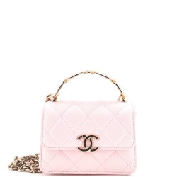 Coco Enamel Top Handle Flap Clutch with Chain Quilted Lambskin