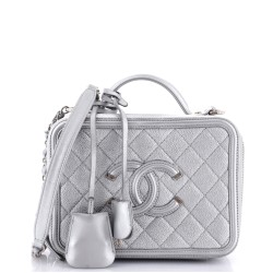 Filigree Vanity Case Quilted Metallic Caviar Medium