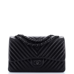 So Black Classic Double Flap Bag Chevron Lambskin Jumbo