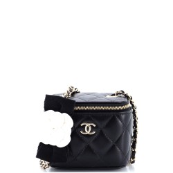 Camellia Bow Vanity Case with Chain Quilted Lambskin Mini