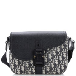 Saddle Buckle Flap Messenger Bag Oblique Canvas and Leather Medium