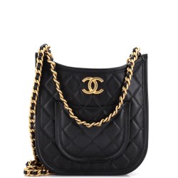 CC Front Pocket Chain Hobo Quilted Lambskin Small