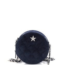 Star Round Clutch with Chain Quilted Suede with Crystal Embellished Charms
