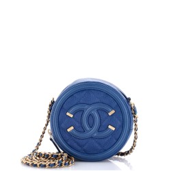 Filigree Round Clutch with Chain Quilted Caviar Mini