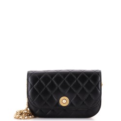 CC Pearl Button Wallet on Chain Quilted Lambskin