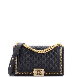 Chain Around Boy Flap Bag Quilted Caviar Old Medium