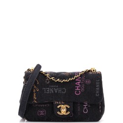 Denim Mood Flap Bag Logo Printed Quilted Denim Small