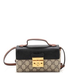 Padlock Top Handle Bag GG Coated Canvas and Leather Mini