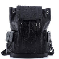 Double Buckle Backpack GG Embossed Perforated Leather Large