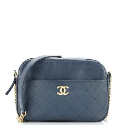 Button Up Camera Case Quilted Calfskin with Grosgrain Small