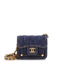 Double You CC Flap Clutch with Chain Quilted Denim