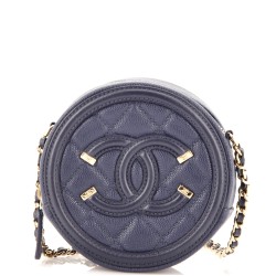 Filigree Round Clutch with Chain Quilted Caviar Mini