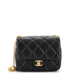 CC Enamel Pearl Charm Me Square Flap Bag Quilted Lambskin Mini