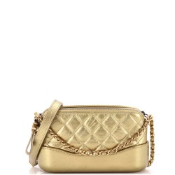 Gabrielle Double Zip Clutch with Chain Quilted Aged Calfskin