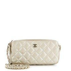 Double Zip Clutch with Chain Quilted Caviar