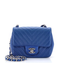 Square Classic Single Flap Bag Chevron Caviar Mini