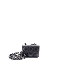 So Black Classic Flap Charm Chain Belt Bag Quilted Lambskin Mini