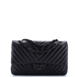 So Black Classic Double Flap Bag Chevron Lambskin Medium