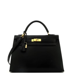 Kelly Handbag Noir Box Calf with Gold Hardware 32