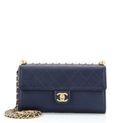 Chic Pearls Clutch with Chain Quilted Goatskin