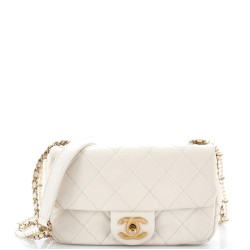 Crystal Pearls Chain Flap Bag Quilted Calfskin Small