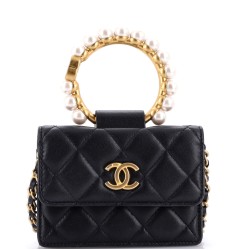 Pearl Crown Clutch with Chain Quilted Lambskin