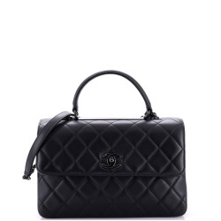 So Black Trendy CC Top Handle Bag Quilted Lambskin Small