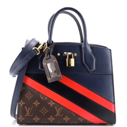 City Steamer Handbag Limited Edition Striped Leather with Monogram Canvas PM
