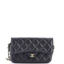 Classic Flap Phone Holder with Chain Quilted Caviar
