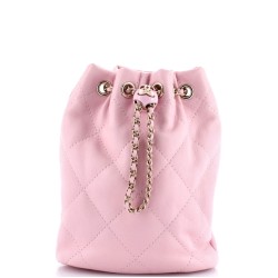 Logo Script Drawstring Chain Backpack Quilted Shiny Lambskin Small
