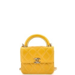 Charming Handle Flap Clutch with Chain Quilted Lambskin Mini