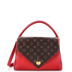 Double V Handbag Calfskin with Monogram Canvas