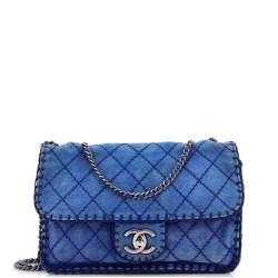 Stitched Flap Bag Quilted Suede Medium