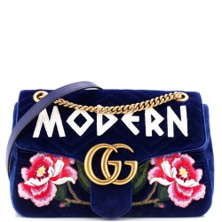GG Marmont Flap Bag Embroidered Matelasse Velvet Medium
