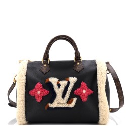 Speedy Bandouliere Bag Leather and Monogram Teddy Shearling 30