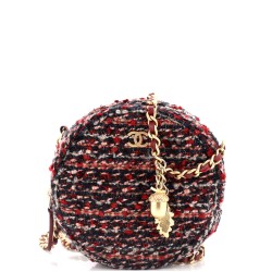 Round Clutch with Chain Quilted Tweed Mini