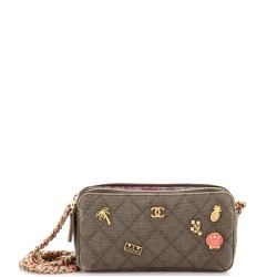 Cuba Charms Double Zip Clutch with Chain Quilted Canvas